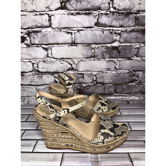 Vince Camuto Marybell Ivory Leather Snake Wedge Espadrilles Sandals Women’s 10.5 - Picture 3 of 16